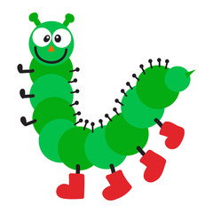 Cute hand drawn crawling caterpillar tree insect element funny little bug. Nature larva caterpillar wildlife bug vector illustration. Cartoon caterpillars cute character different animal worm.