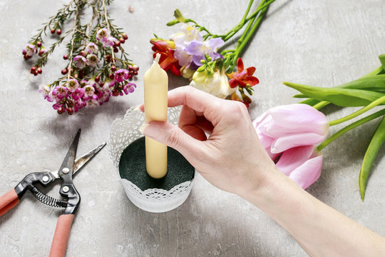 How to make floral arrangement with freesias, tulips and chamela