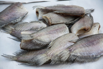 Stall of dry fish for drying in market