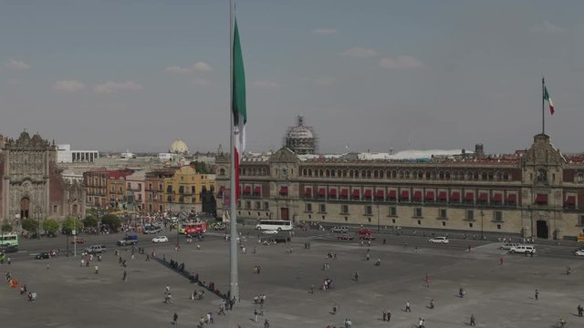 zocalo mexico city cathedral and giant flag
