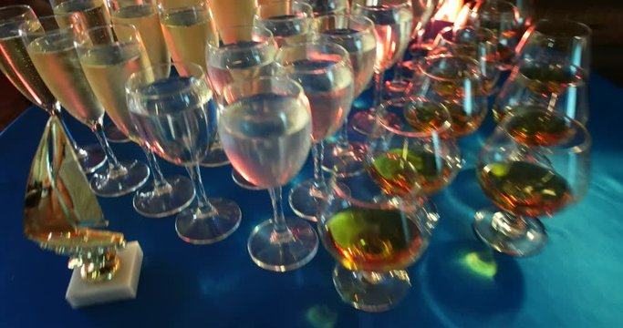 many glasses with drinks