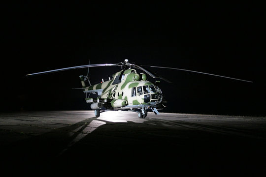Russian military helicopters, night