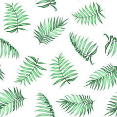 Naklejka na ściany i meble Topical palm leaves on seamless pattern for fabric texture. Vector illustration.