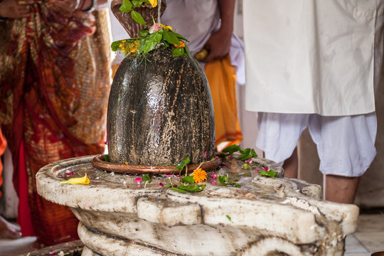 A Shiva Lingam in a shrine in Rishikesh.