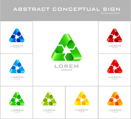 Set of recycling triangular sign different colors as logo design template. Concept company logo. Symbol. Vector illustration