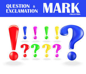 Set of three-demensional exclamation and question mark isolated on white background. Vector illustrator