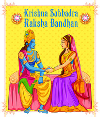 Obraz na płótnie Canvas Subhadra tying Rakhi to Krishna on Raksha Bandhan