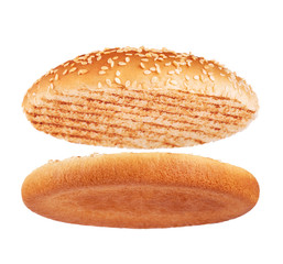 Grilled burger bun isolated on white background.