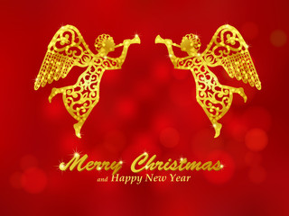 Merry Christmas red background with angels