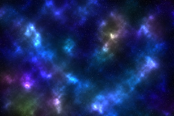 Obraz na płótnie Canvas Digital illustration of glowing deep-space background with colorful gaseous clouds and stars as background for creative design
