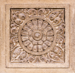 A floral carving at the temple of Kelaniya, Sri Lanka.