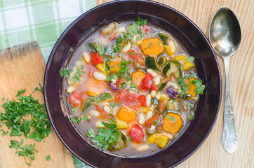 multicolored vegetable soup