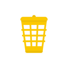 Yellow garbage basket icon in flat style isolated on white background