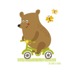 Fototapeta premium Bear to ride a bike vector illustration.