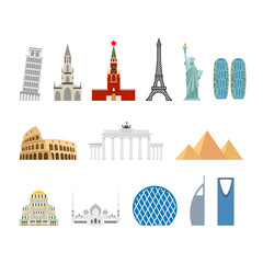 Landmark travel set. Architectural monuments. Known state of bui