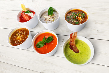 Variety of soups from different cuisines