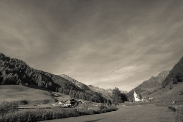 old alpine church at the end of Ahrntal valley, Italy