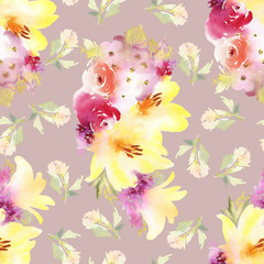 Roses and lilies seamless pattern.
