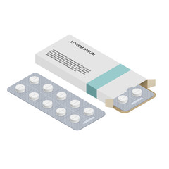 Medical pills in pack. Medications isometrics. Healing in cardbo