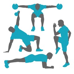 Silhouettes of gym training poses