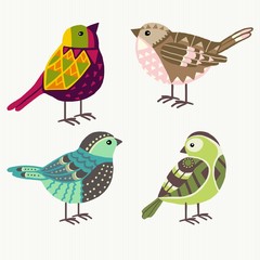 Hand drawn colorful geometric birds
