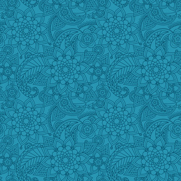lue color arabic paisley pattern with flowers. Vector illustration