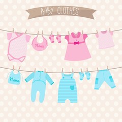 Baby clothes hanging on a rope