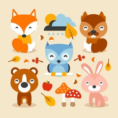 Naklejka premium Lovely forest animals
