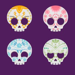 Variety of colored sugar skulls