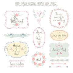 Hand drawn wedding frames and labels