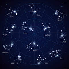 Fototapeta premium Vector sky star map with constellations stars