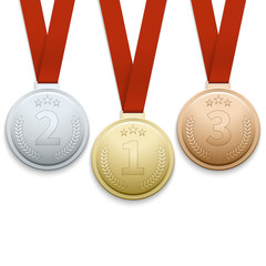 Gold silver and bronze medals vector set