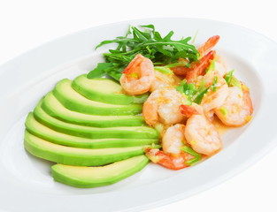 Restaurant food isolated - shrimps in white wine garlic sauce