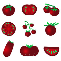 red color tomatoes simple icons set eps10