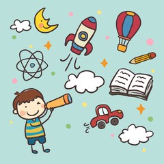 Hand painted kid with a telescope 