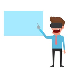 Businessman with virtual reality headset. Technology concept. Cartoon Vector Illustration.