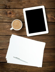 Tablet PC coffee and paper