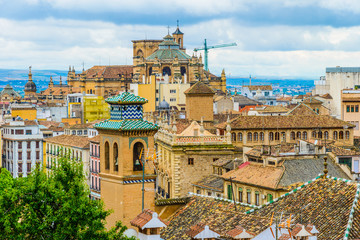 Beautiful view over traditional architecture of Granada. Cityscape view from the air in Andalusia region, Spain