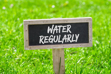 Sign on a green lawn - Water regularly