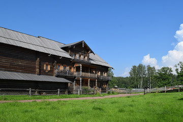 Big wooden village house. The monument of wooden architecture. 