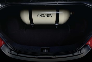 Fototapeta na wymiar CNG/NGV tank inside car trunk. 
