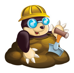 Cartoon mole - worker - in the ground - isolated - illustration for children