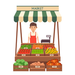 Local stall market. Selling vegetables. Flat vector illustration