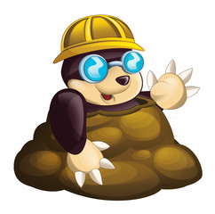 Cartoon mole - worker - in the ground - isolated - illustration for children