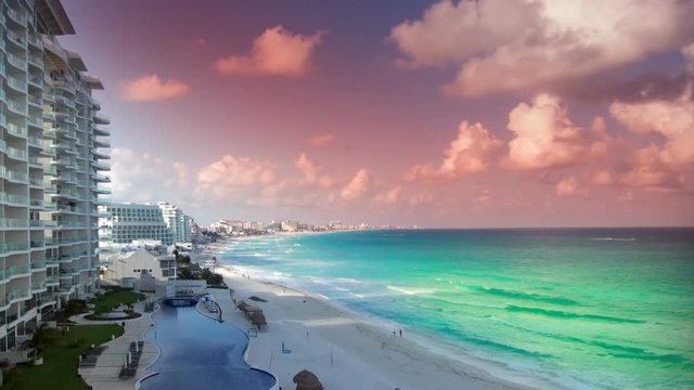 bay of hotels stretching in cancun mexico