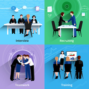 Human resources 4 flat icons square