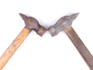 two old hammer on a white background