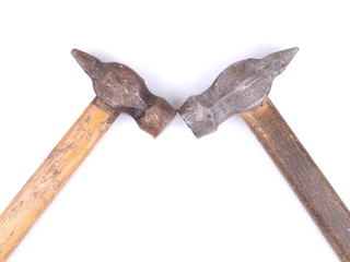 two old hammer on a white background