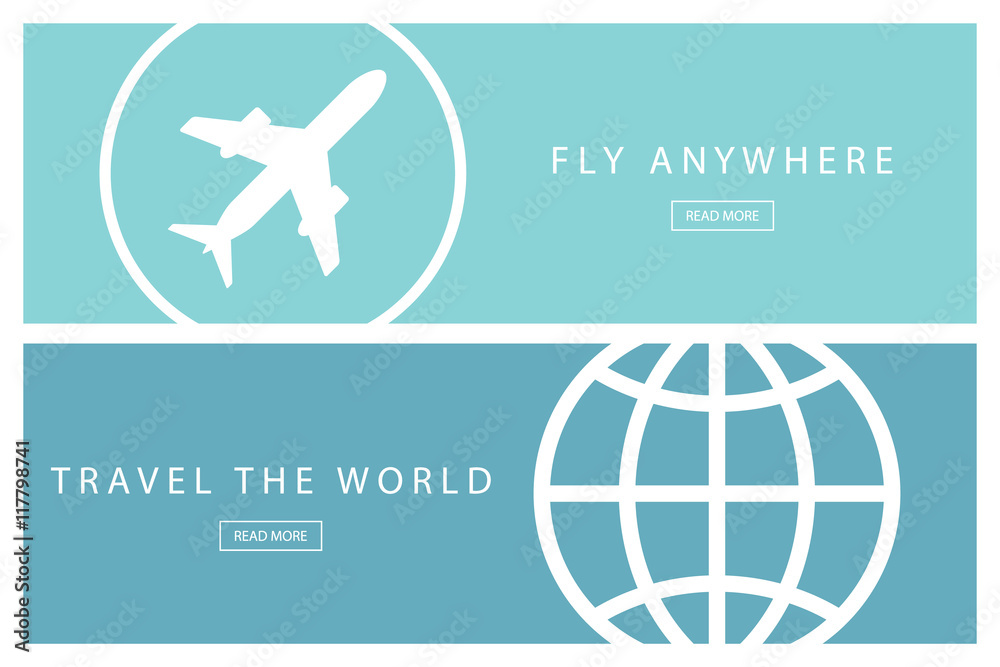Poster set of flat design travel concepts. travel the world and fly anywhere. presentation templates. vecto