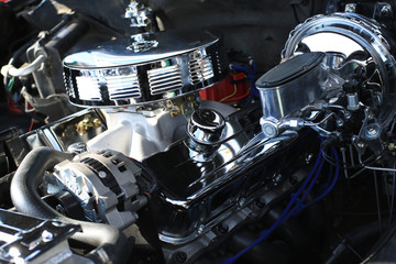 Engine of the vehicle with chrome accents